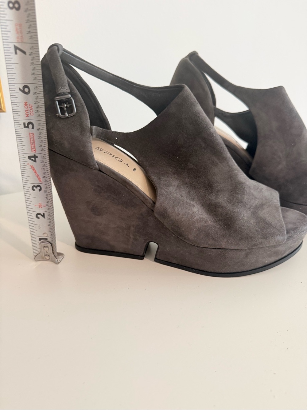 Via Spiga Charcoal Suede Wedge Peep-Toe Slingback Sandals 9.5 - Picture 2 of 8